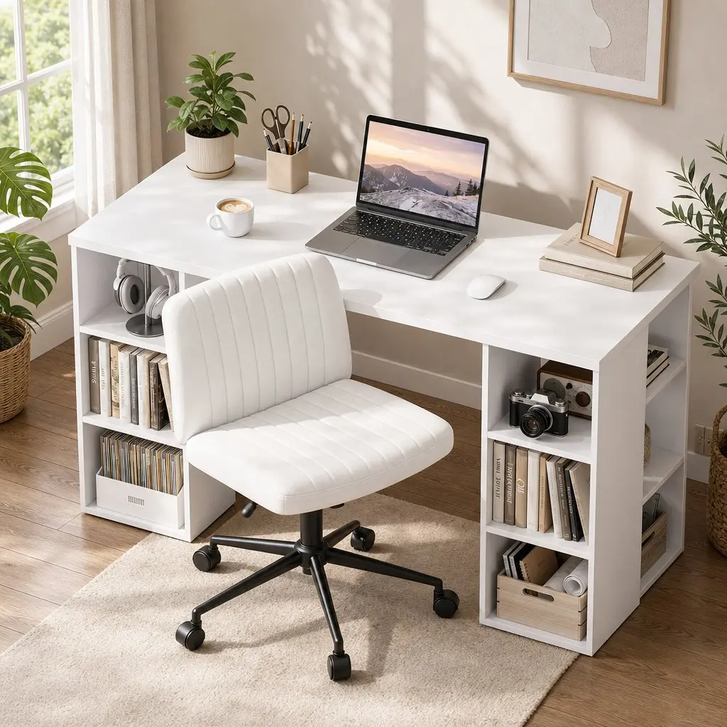 Ergonomic Office Desk and Chair Set with 6 Shelves