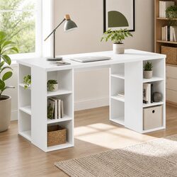 White Computer Desk with Shelves 150CM Storage Workstation