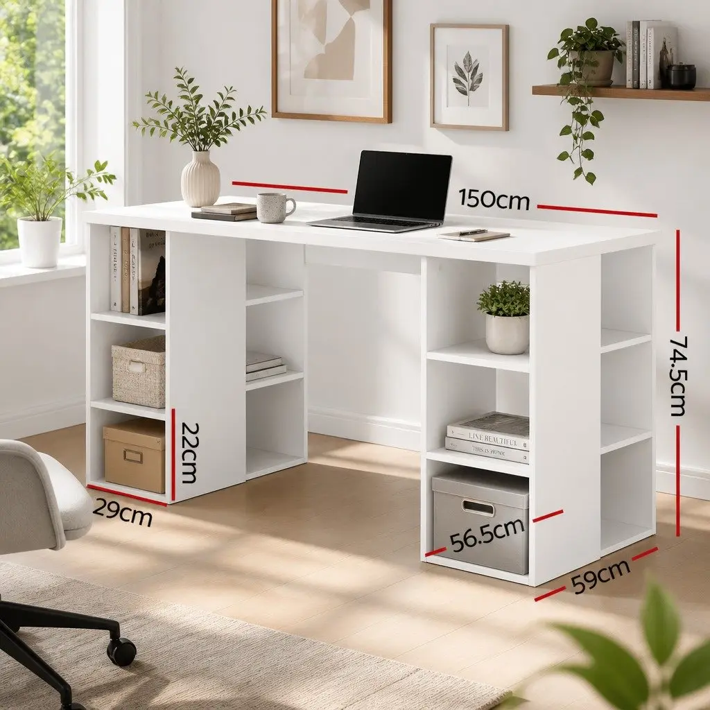 White Computer Desk with Shelves 150CM Storage Workstation