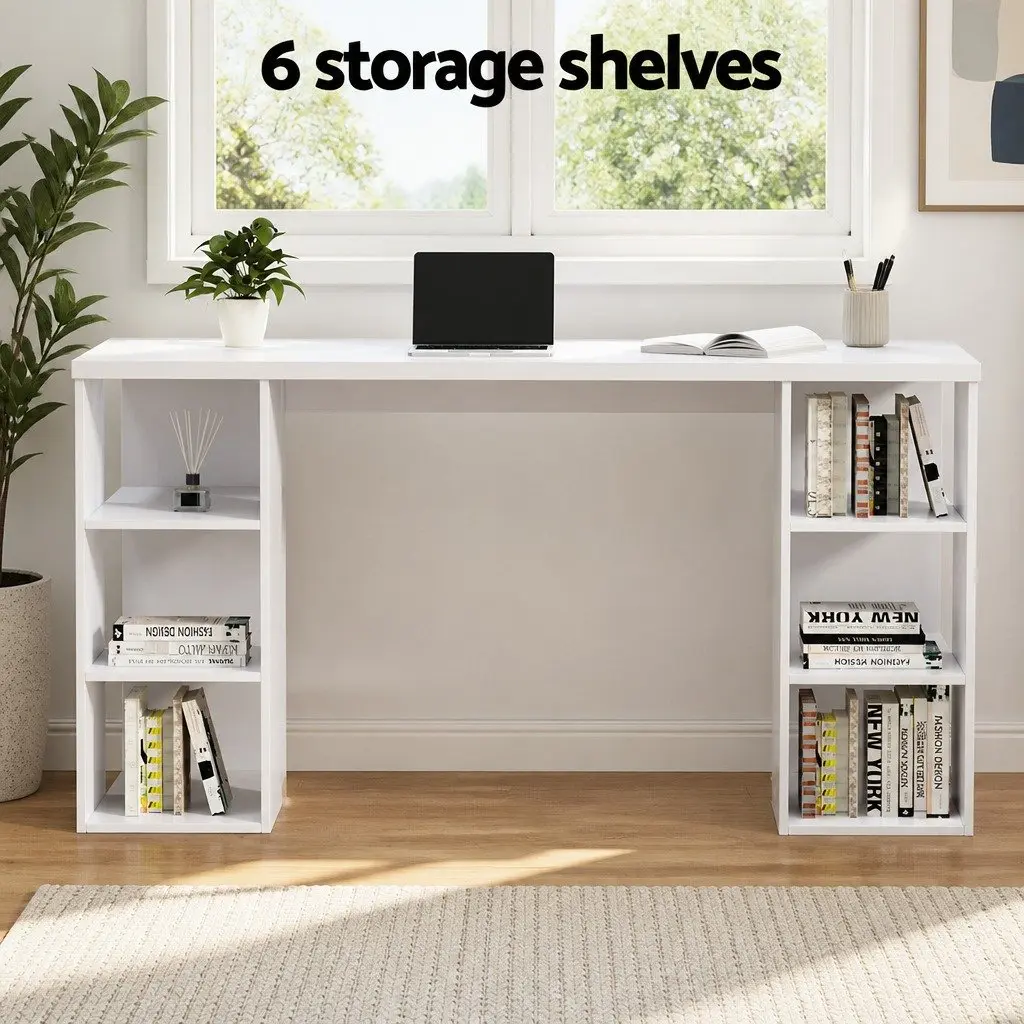 White Computer Desk with Shelves 150CM Storage Workstation