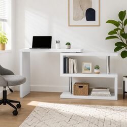 L-Shape Computer Desk with Rotatable Shelf and Storage