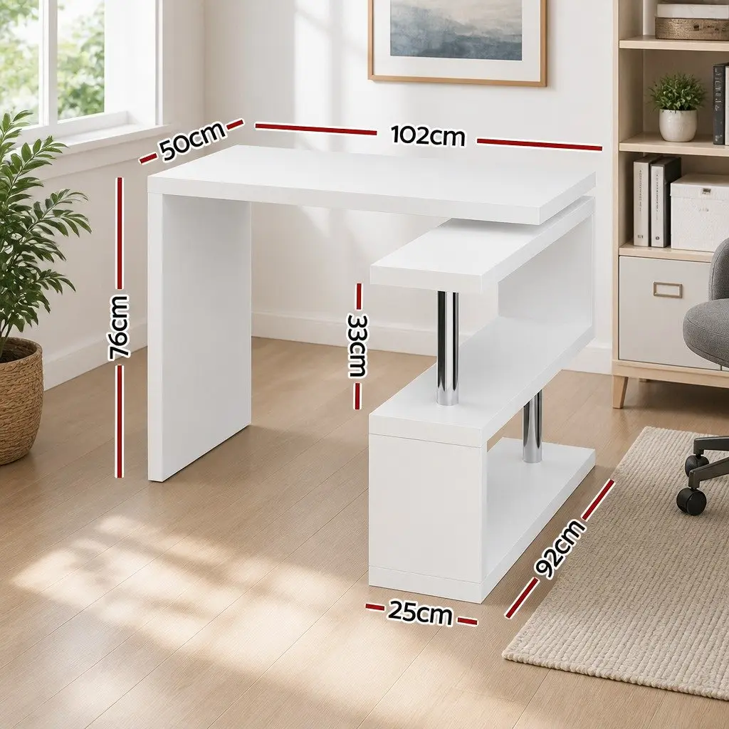 L-Shape Computer Desk with Rotatable Shelf and Storage