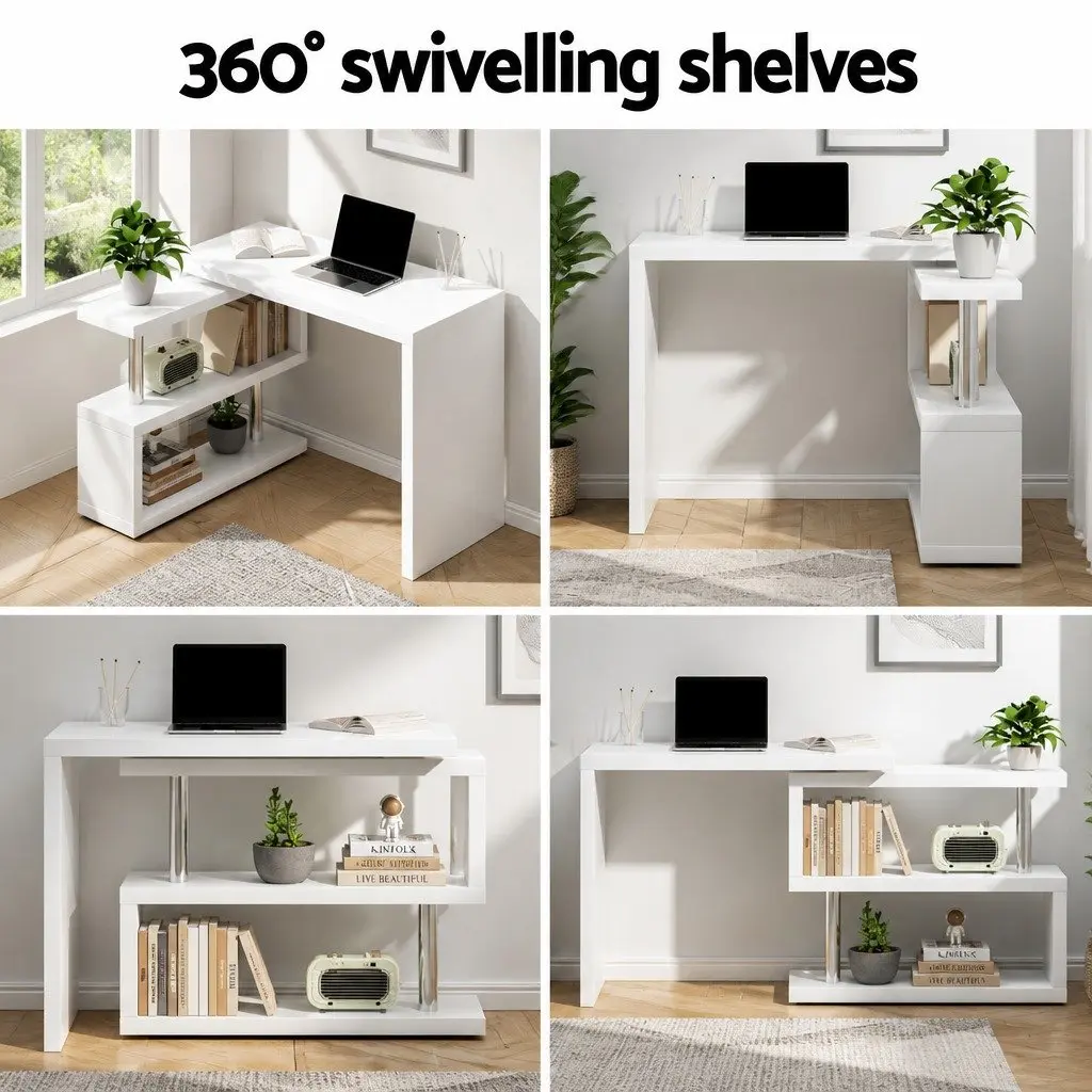 L-Shape Computer Desk with Rotatable Shelf and Storage