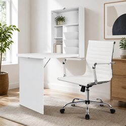 Foldable Computer Desk with Office Chair Set Wall Mount Storage White Home