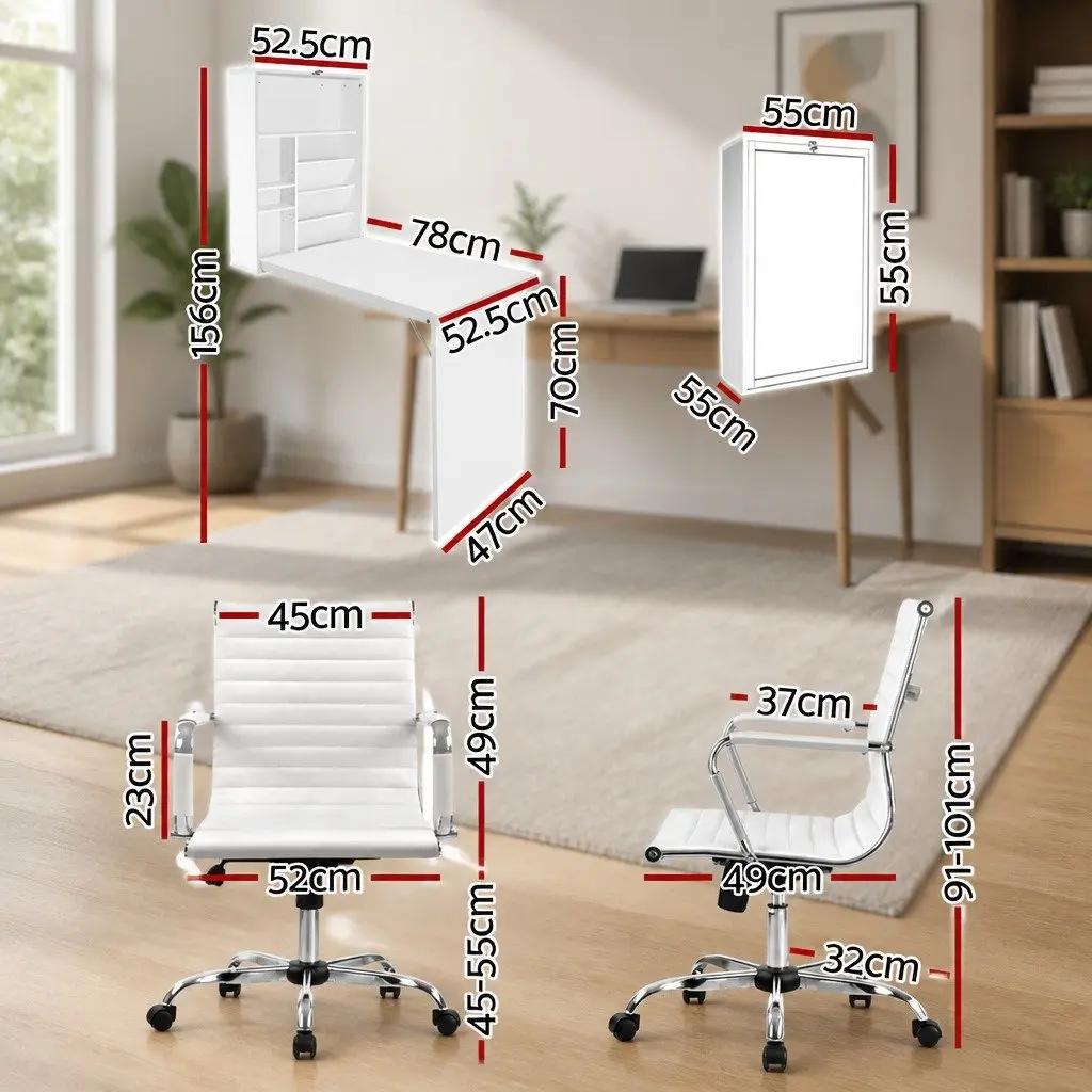 Foldable Computer Desk and Chair Set in White