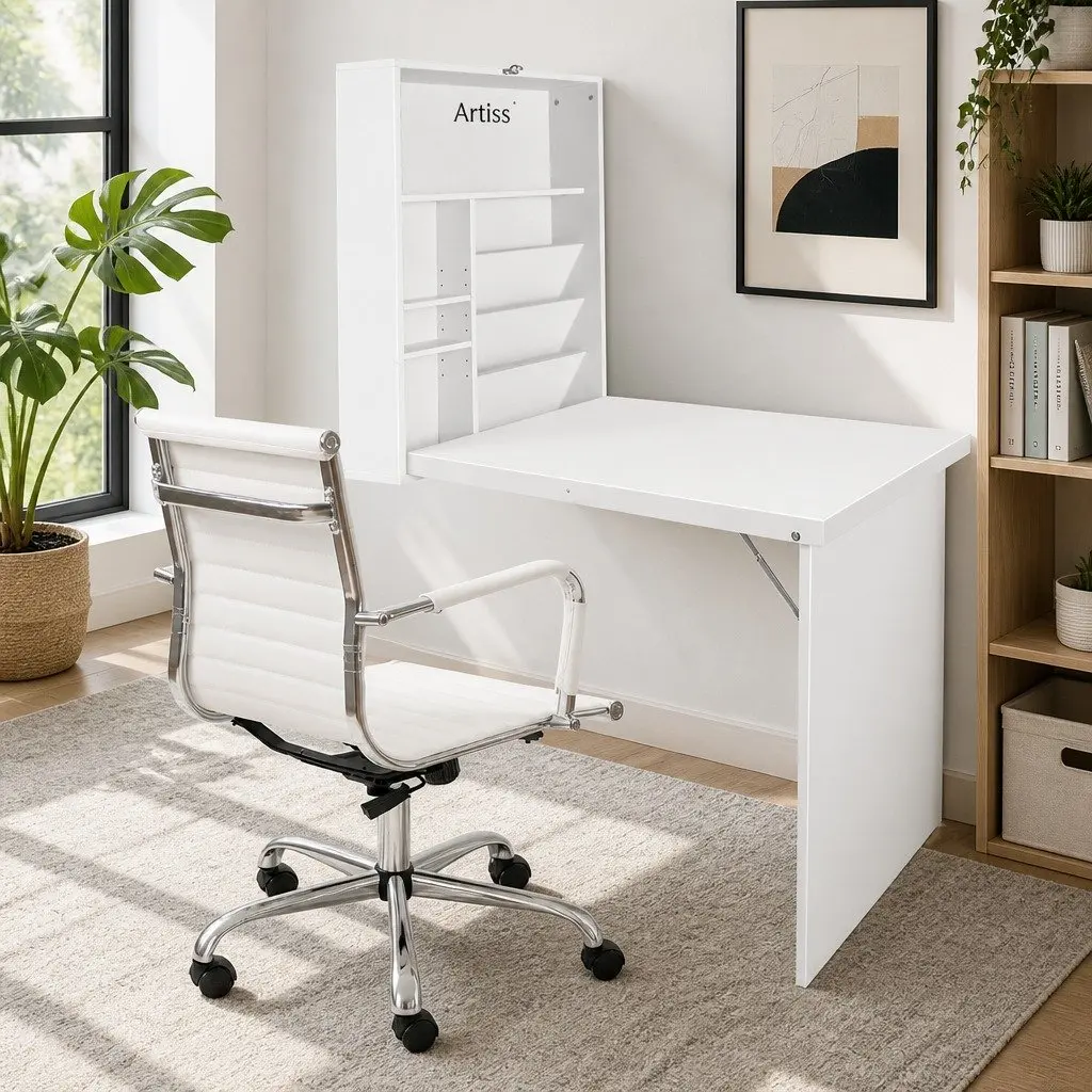 Foldable Computer Desk and Chair Set in White
