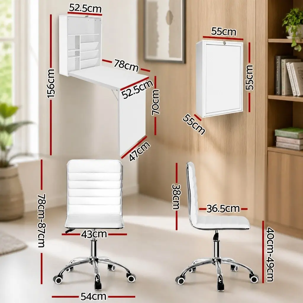 Foldable Computer Desk and Office Chair Set in White