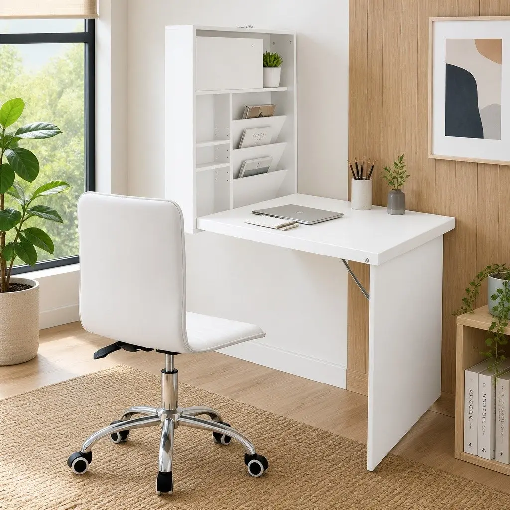Foldable Computer Desk and Office Chair Set in White