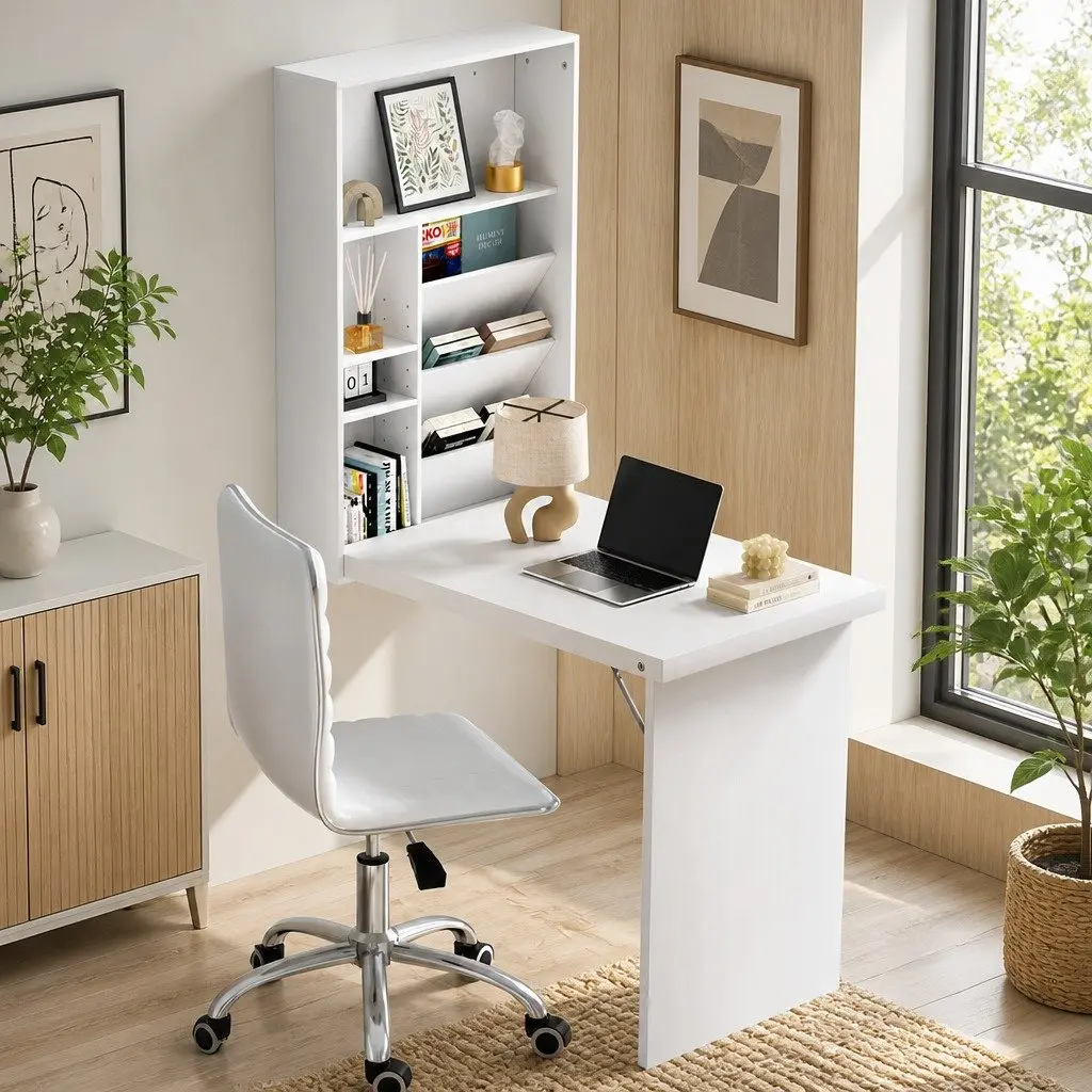 Foldable Computer Desk and Office Chair Set in White