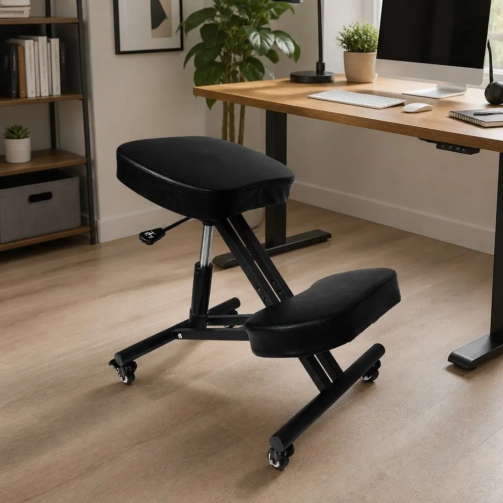 Kneeling Chair Ergonomic Black Adjustable Height Stainless Steel Foam Padded Seat