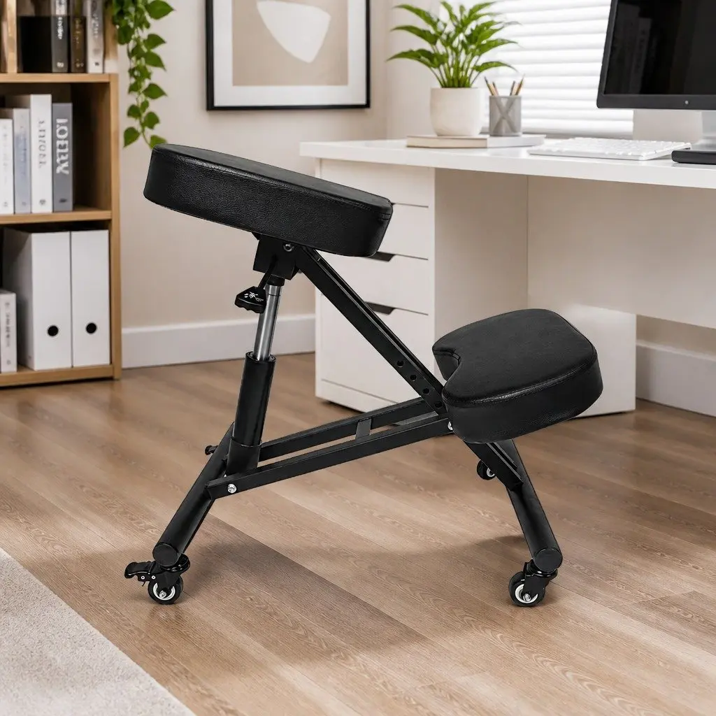Kneeling Chair Ergonomic Black Adjustable Height Stainless Steel Foam Padded Seat