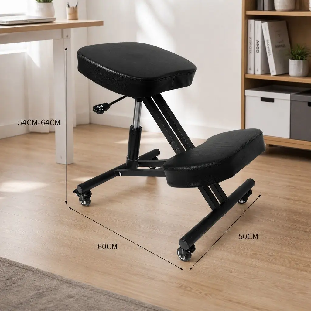 Kneeling Chair Ergonomic Black Adjustable Height Stainless Steel Foam Padded Seat