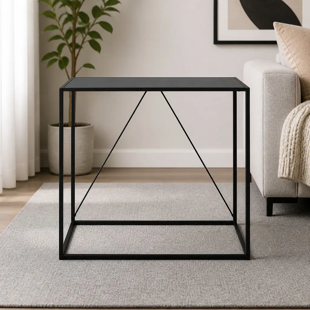 2-Tier Console Table Black Powder-coated Steel 90cm W x 30cm D x 80cm H