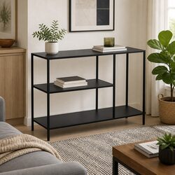 3-Tier Black Console Table for Entryway Storage