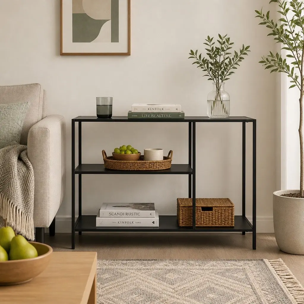 3-Tier Black Console Table for Entryway Storage