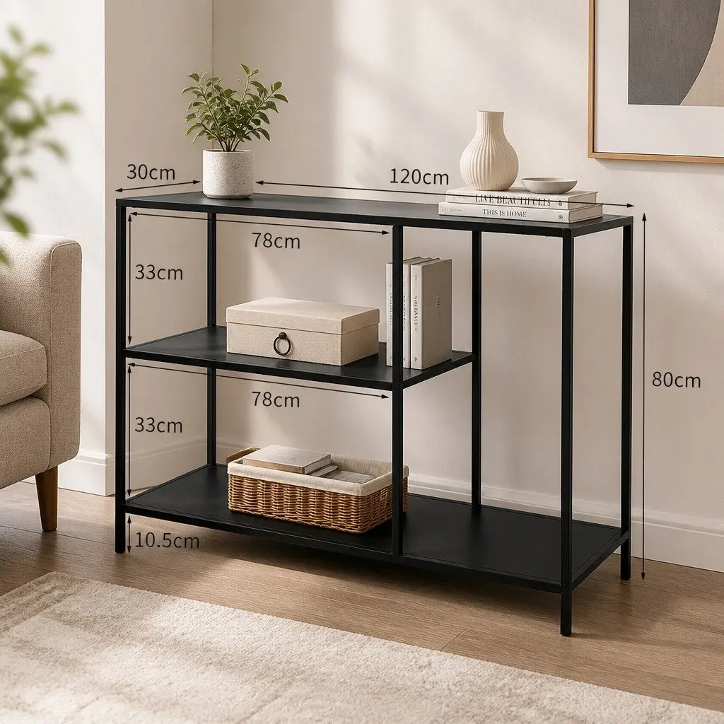 3-Tier Black Console Table for Entryway Storage
