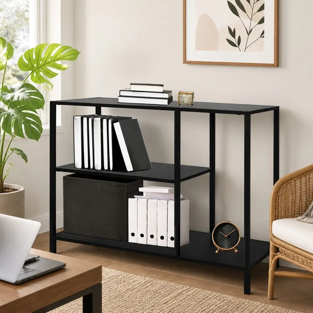 3-Tier Black Console Table for Entryway Storage