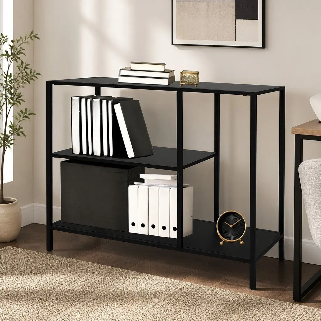3-Tier Black Console Table for Entryway Storage