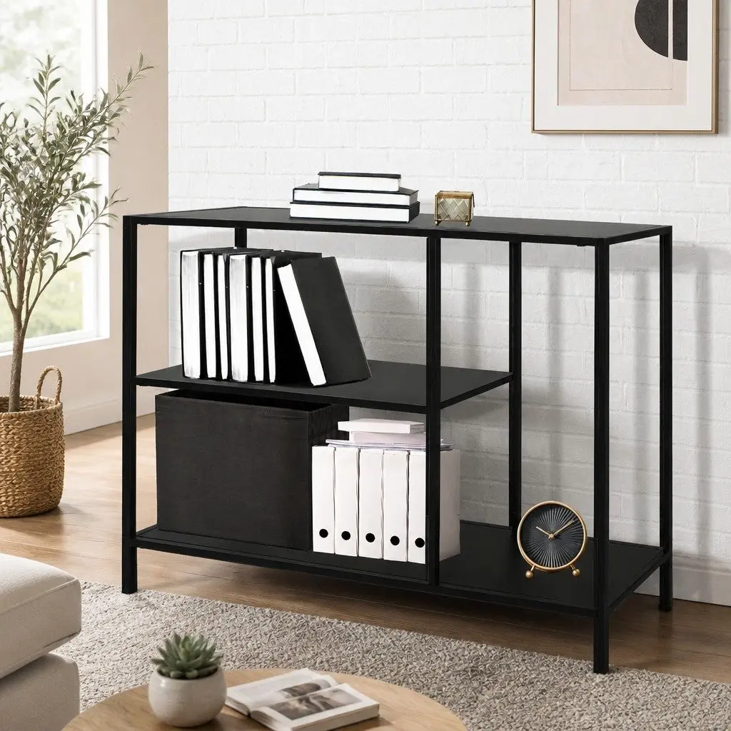 3-Tier Black Console Table for Entryway Storage