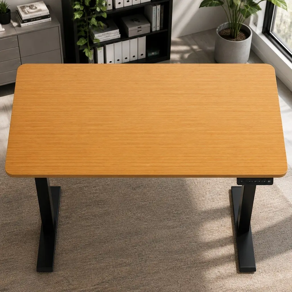 Desktop Tabletop Motorised Adjustable Natural MDF Veneer 120x60cm Office Work