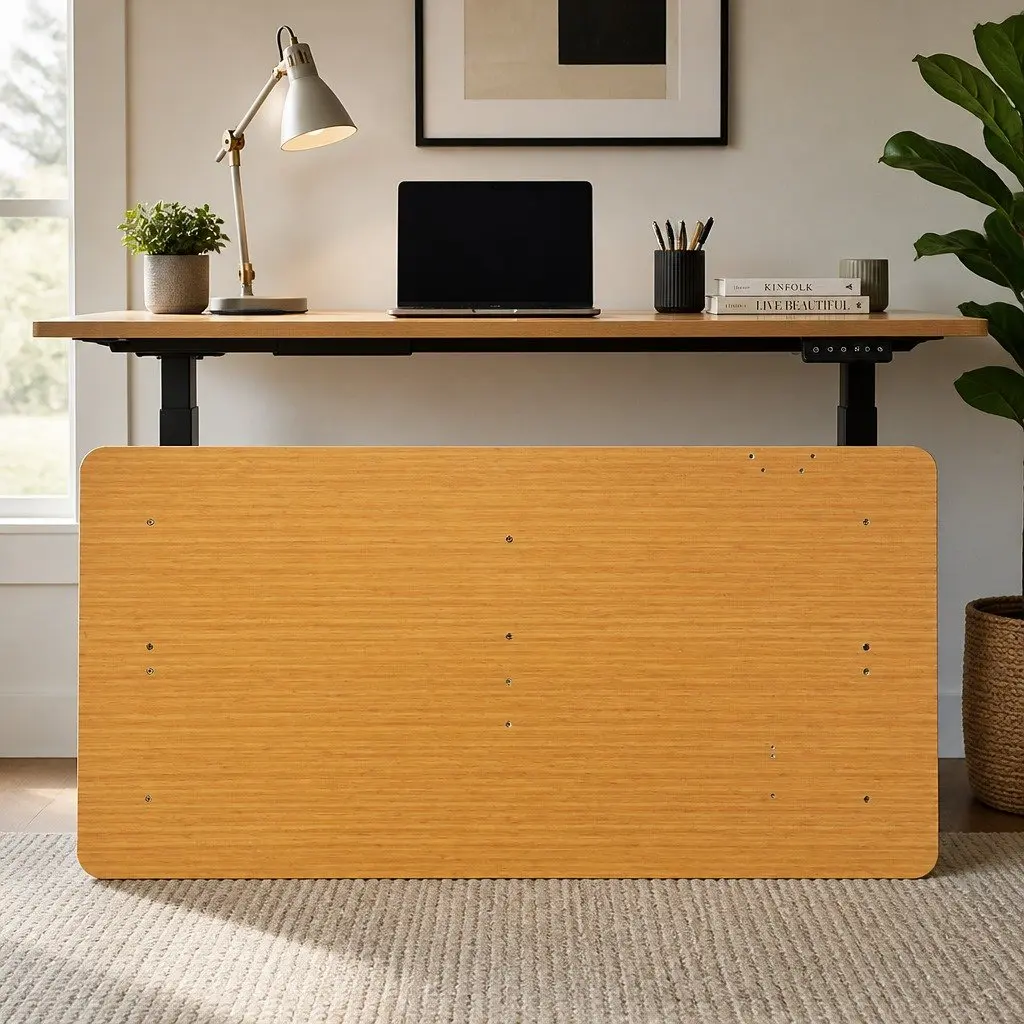 Desktop Tabletop Motorised Adjustable Natural MDF Veneer 120x60cm Office Work