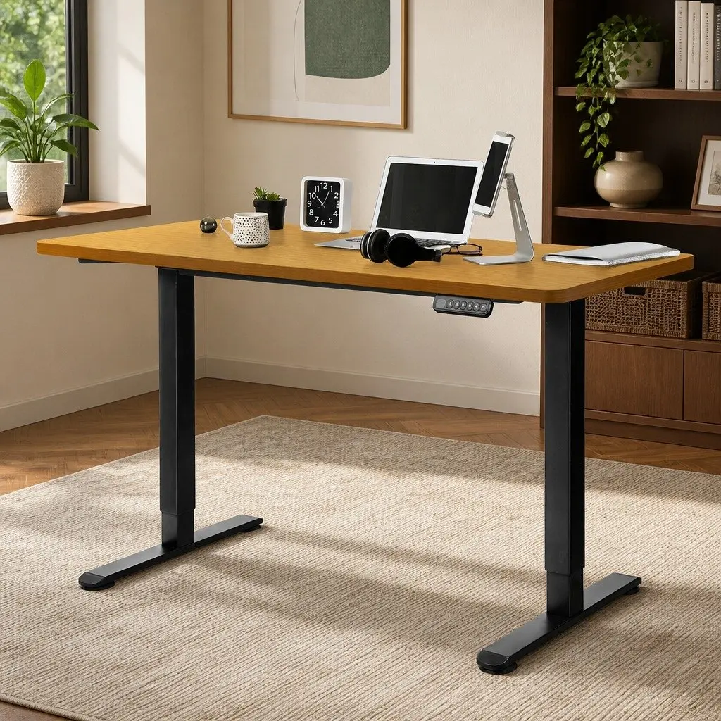 Desktop Tabletop Motorised Adjustable Natural MDF Veneer 120x60cm Office Work