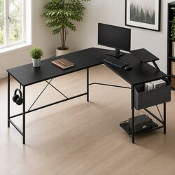 Black L-Shaped Corner Computer Desk with Monitor Stand