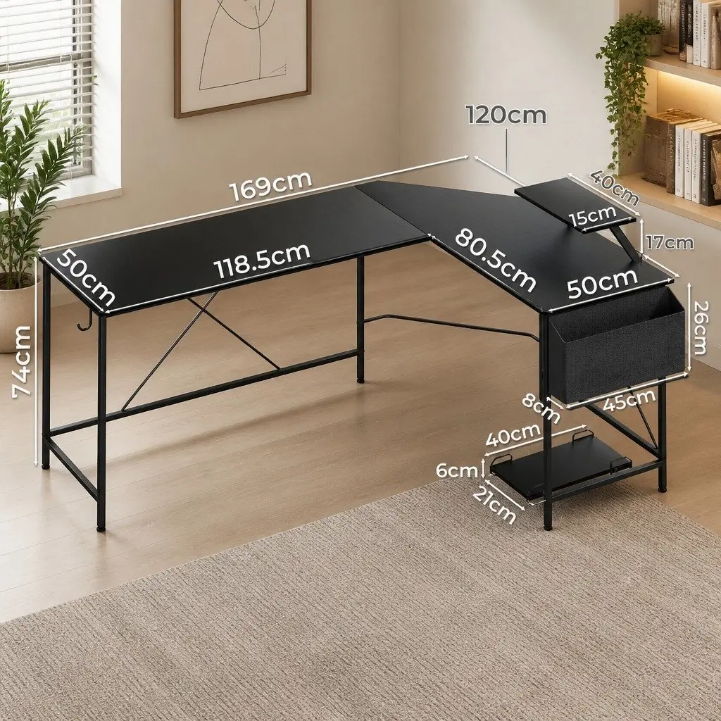 Black L-Shaped Corner Computer Desk with Monitor Stand