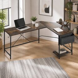 L-Shaped Corner Desk with Monitor Stand and CPU Storage
