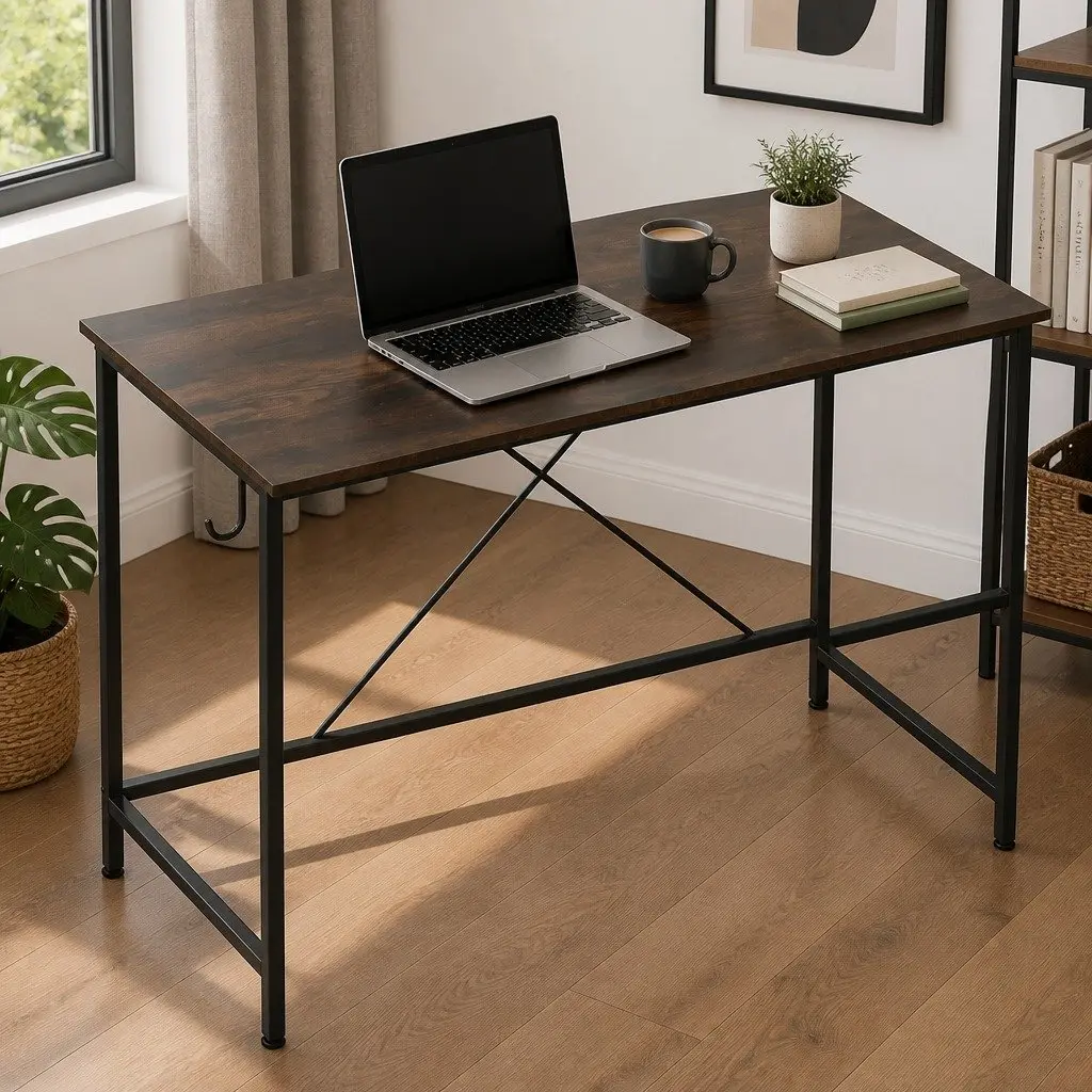 L-Shaped Corner Computer Desk Brown Workstation with Monitor Stand and CPU Storage