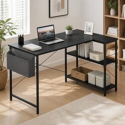 Stylish L Shaped Corner Desk with Storage Shelves