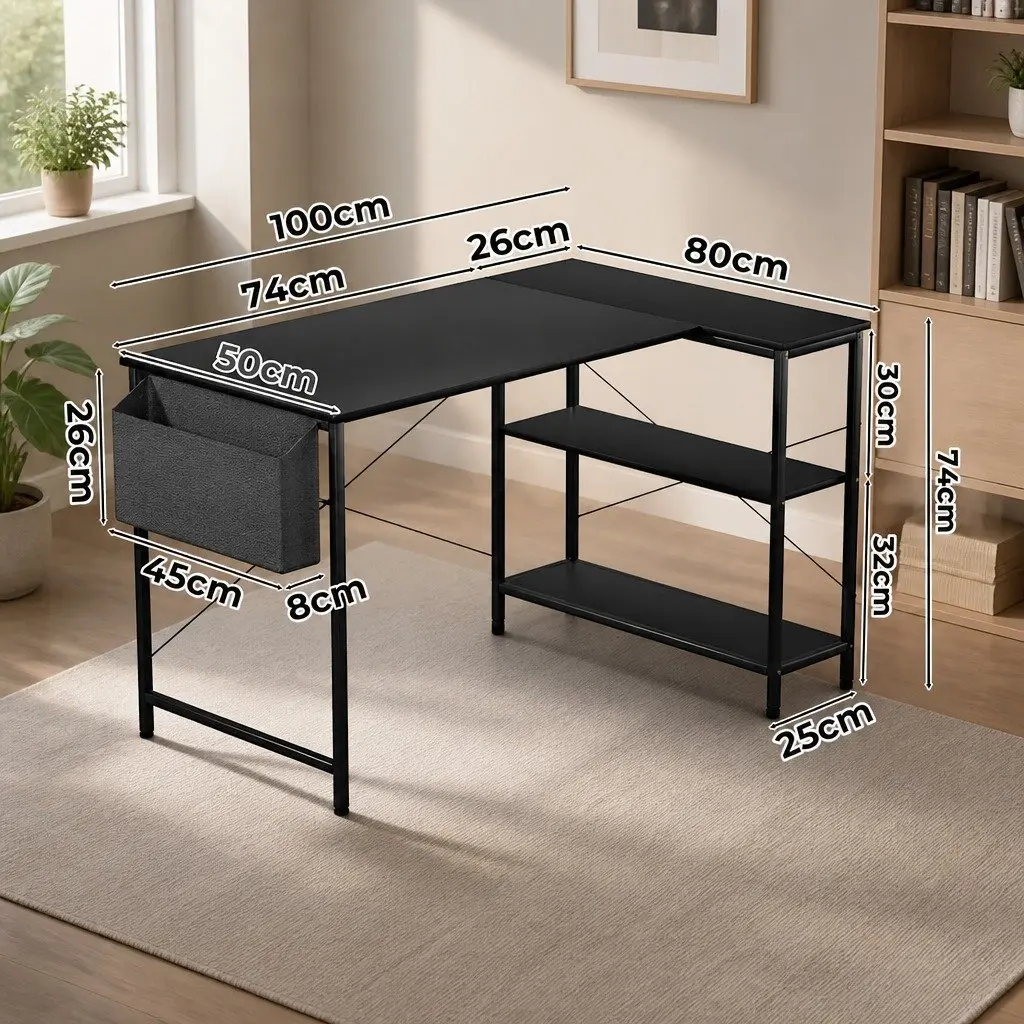 L Shaped Corner Desk Industrial Style Adjustable Height MDF Steel Black