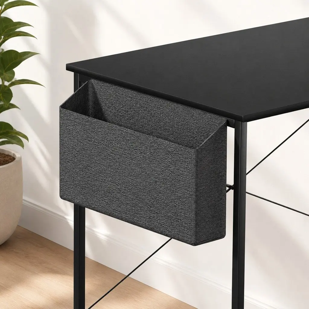 L Shaped Corner Desk Industrial Style Adjustable Height MDF Steel Black