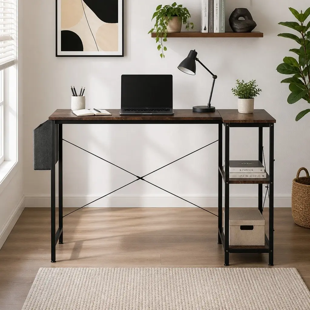 L Shaped Corner Desk Reversible Industrial Style Home Office Workspace Furniture