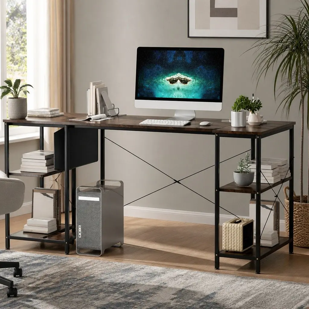 L Shaped Corner Desk Reversible Industrial Style Home Office Workspace Furniture