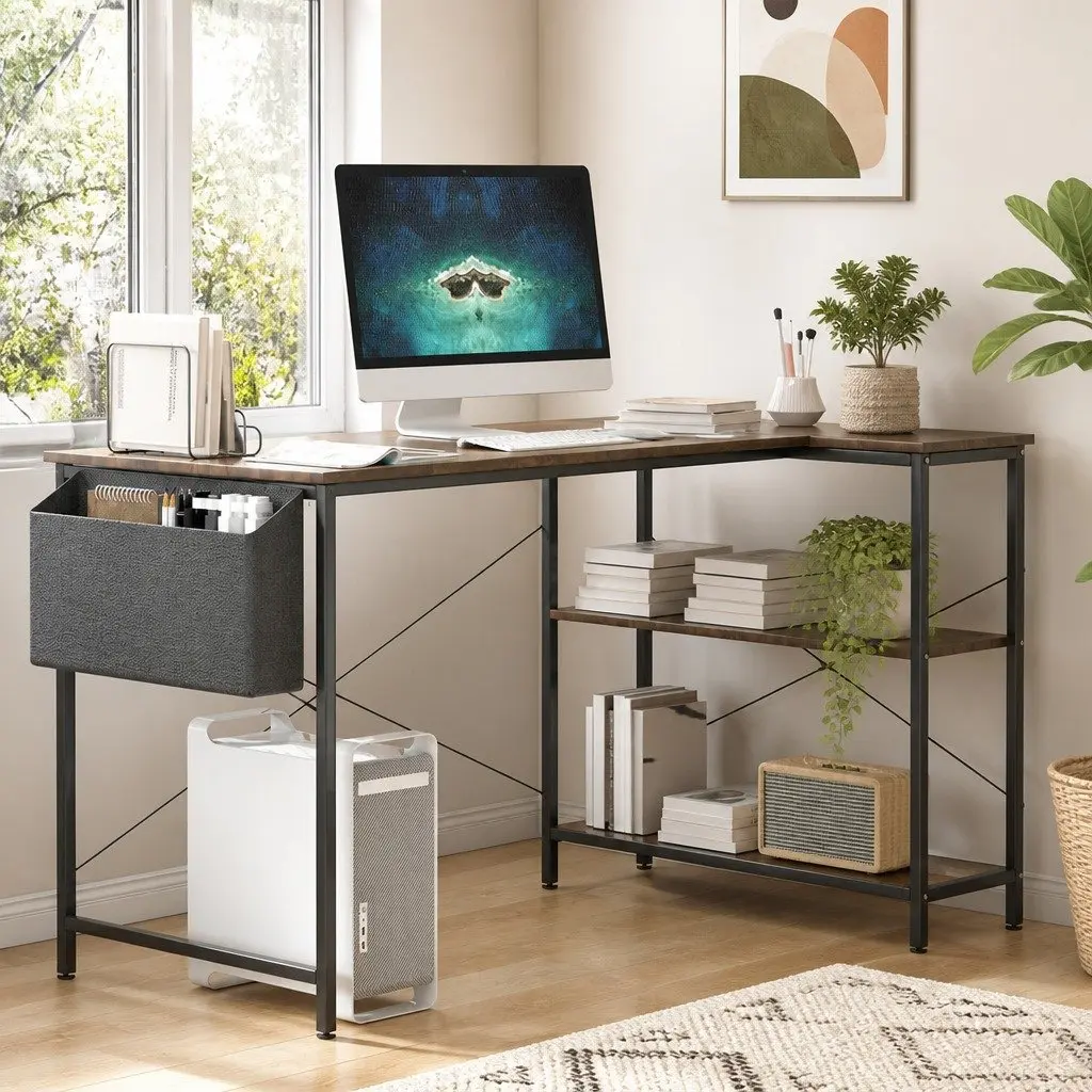 L Shaped Corner Desk Reversible Industrial Style Home Office Workspace Furniture