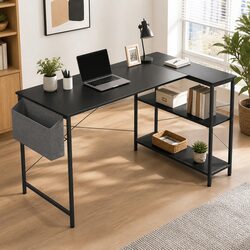 L Shaped Computer Desk with Adjustable Height and Storage