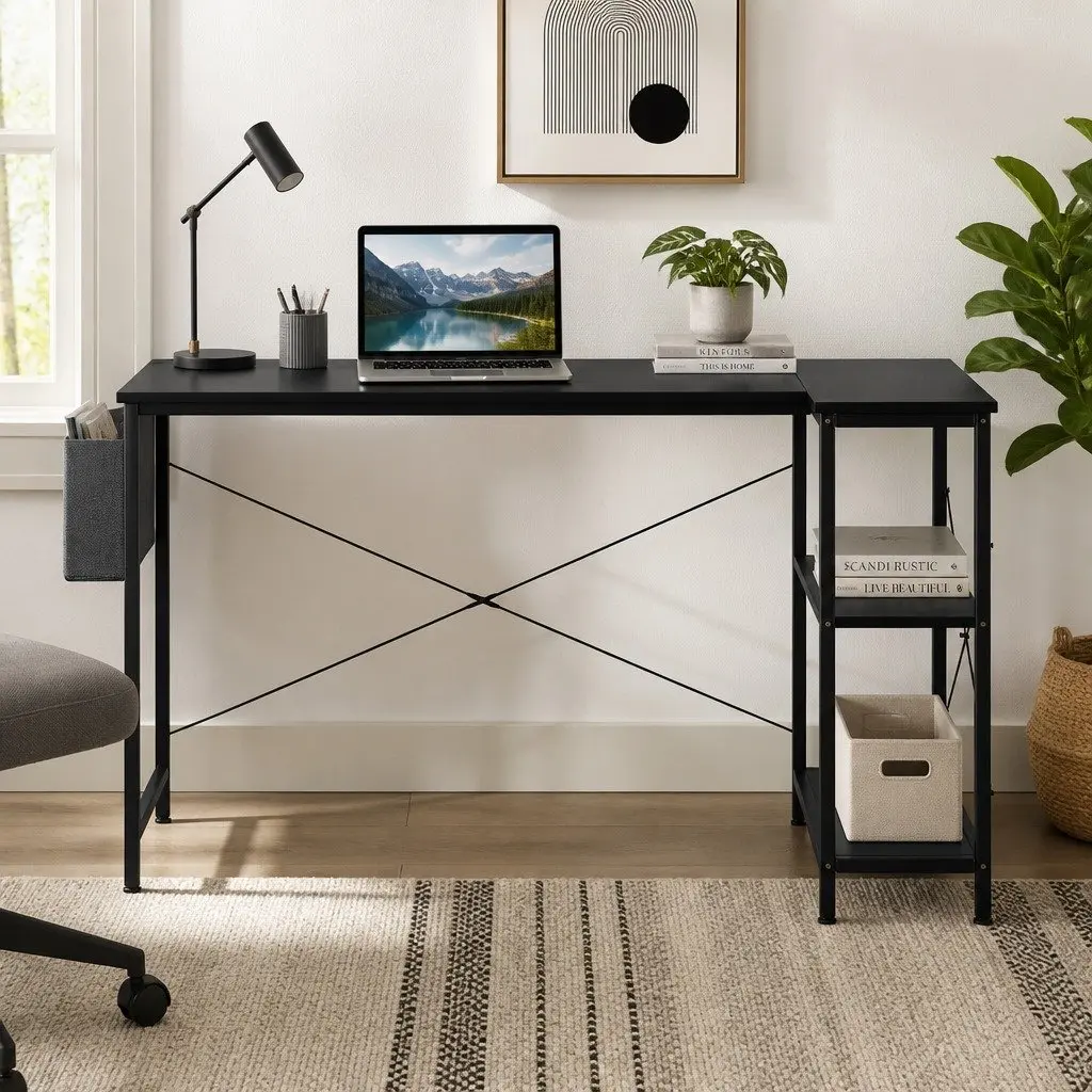 L Shaped Computer Desk with Adjustable Height and Storage