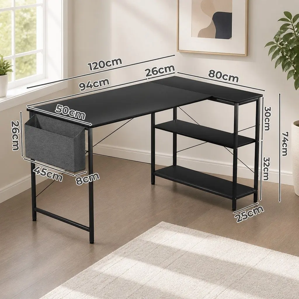 L Shaped Computer Desk with Adjustable Height and Storage