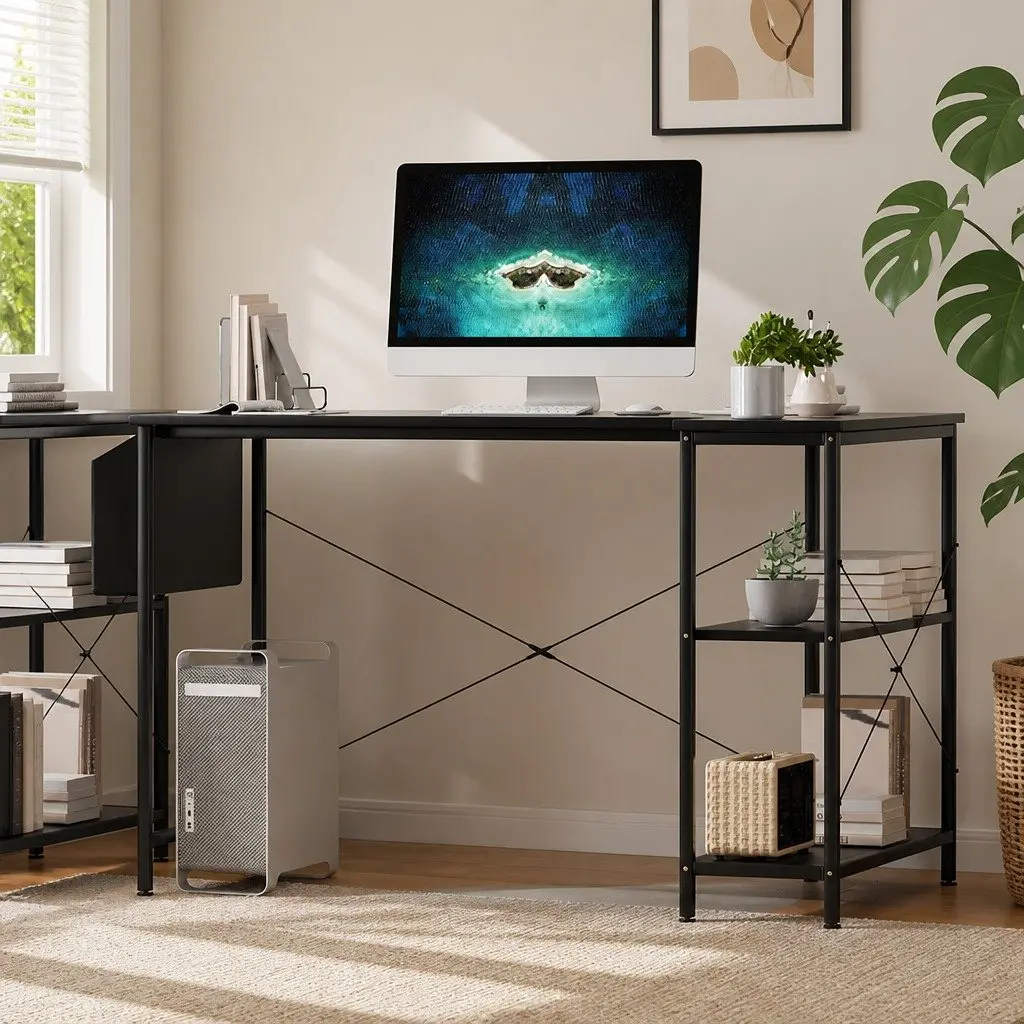 L Shaped Computer Desk with Adjustable Height and Storage