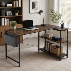 L Shaped Corner Desk with Reversible Storage Shelves