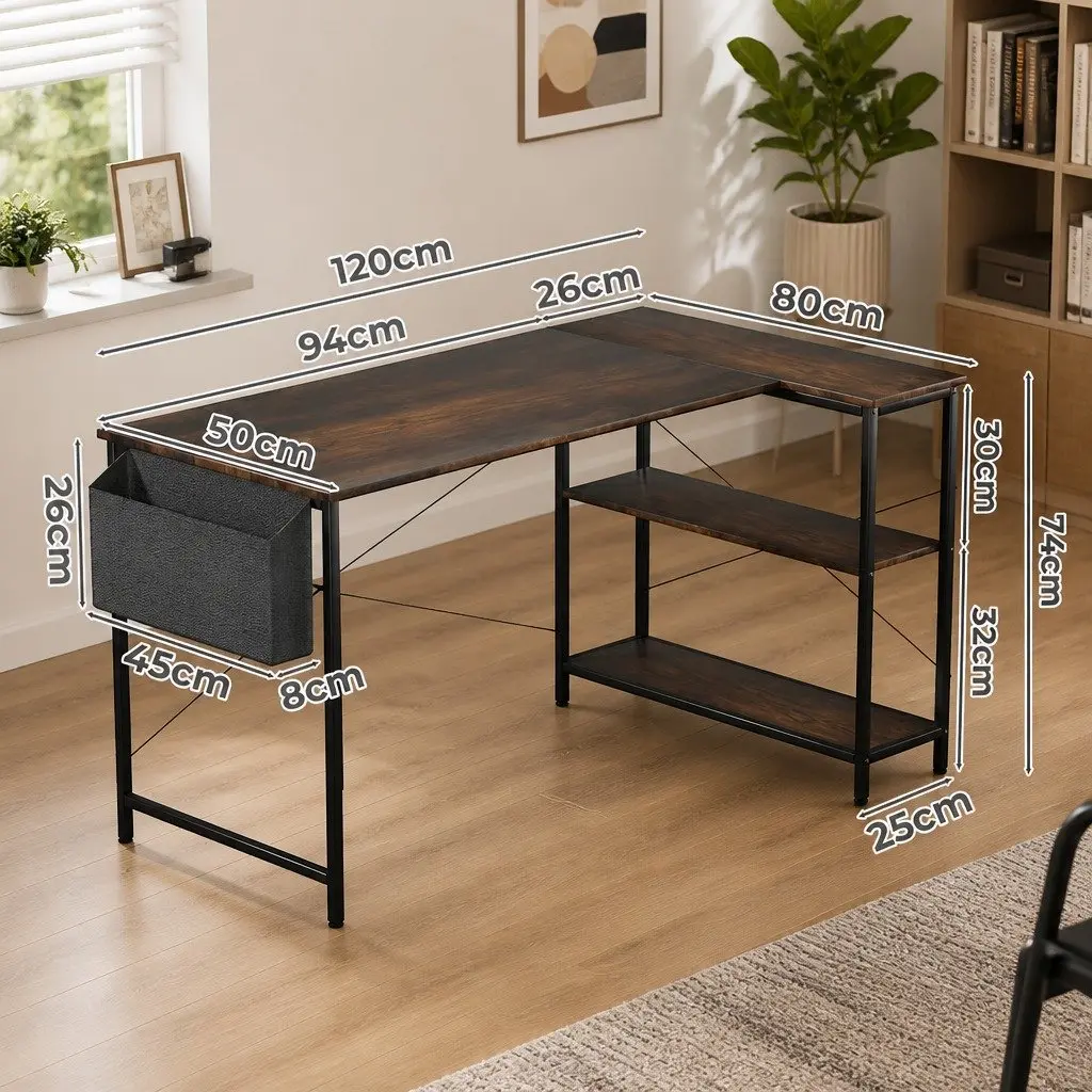 L Shaped Corner Desk with Reversible Storage Shelves