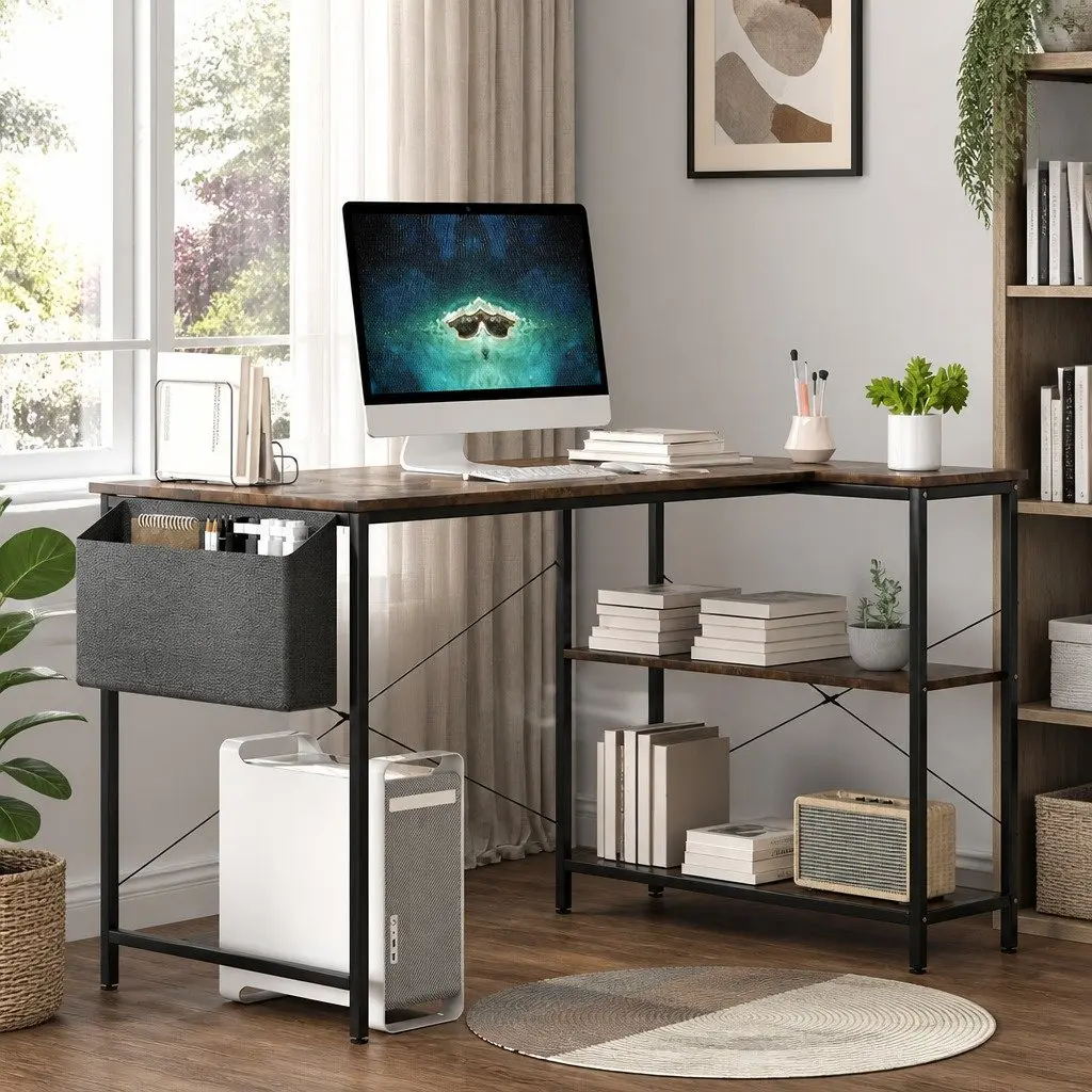 L Shaped Corner Desk with Reversible Storage Shelves