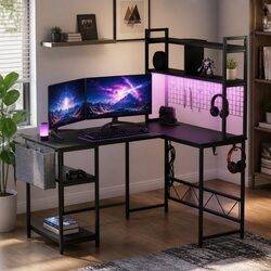 Inviting L Shaped Gaming Desk with RGB LED Lights
