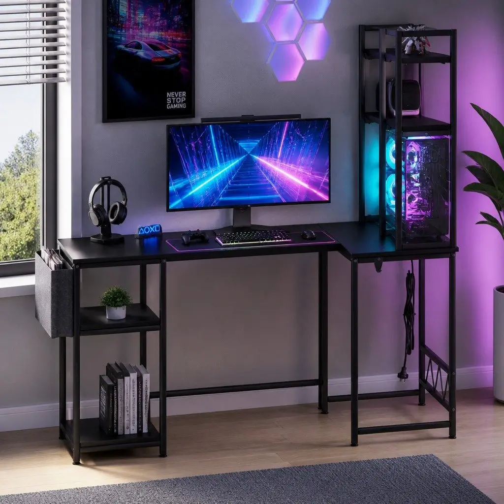 L Shaped Gaming Desk with Integrated Lighting