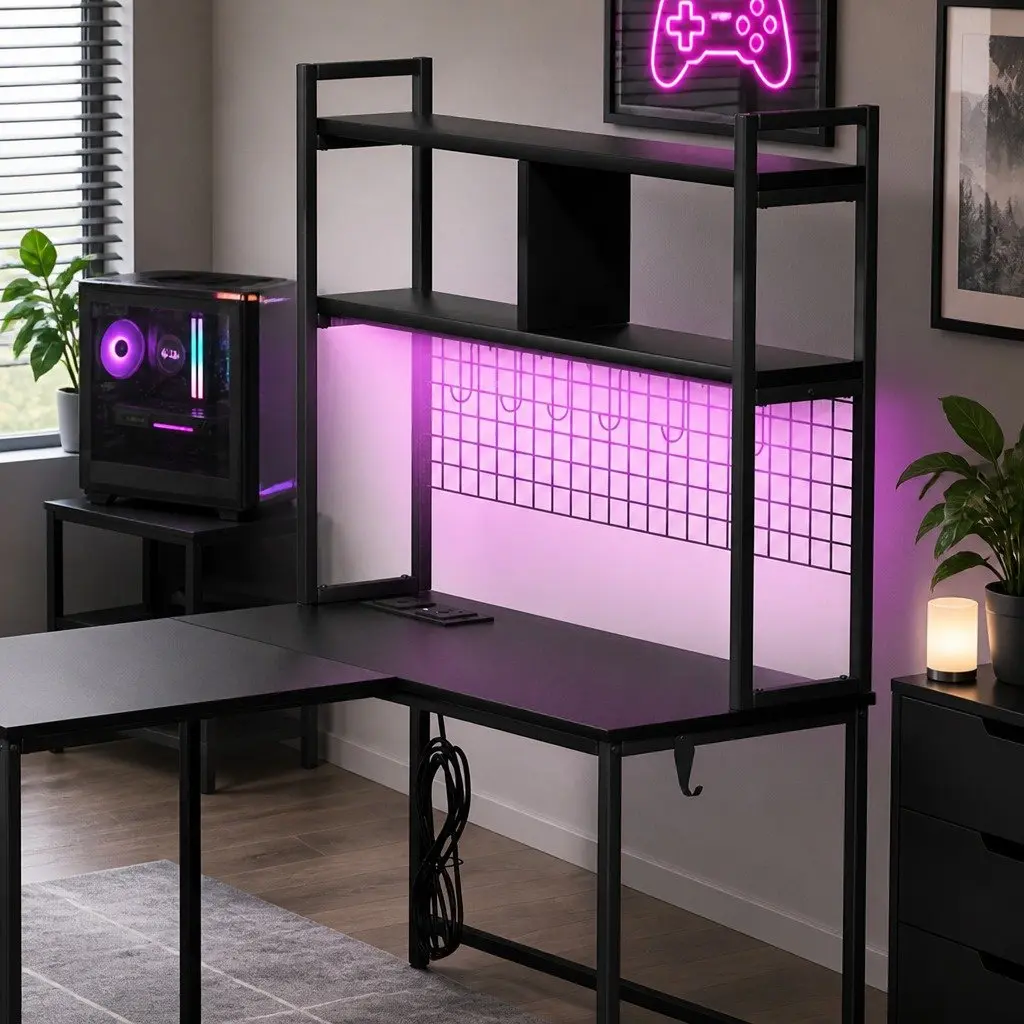 L Shaped Gaming Desk with Integrated Lighting