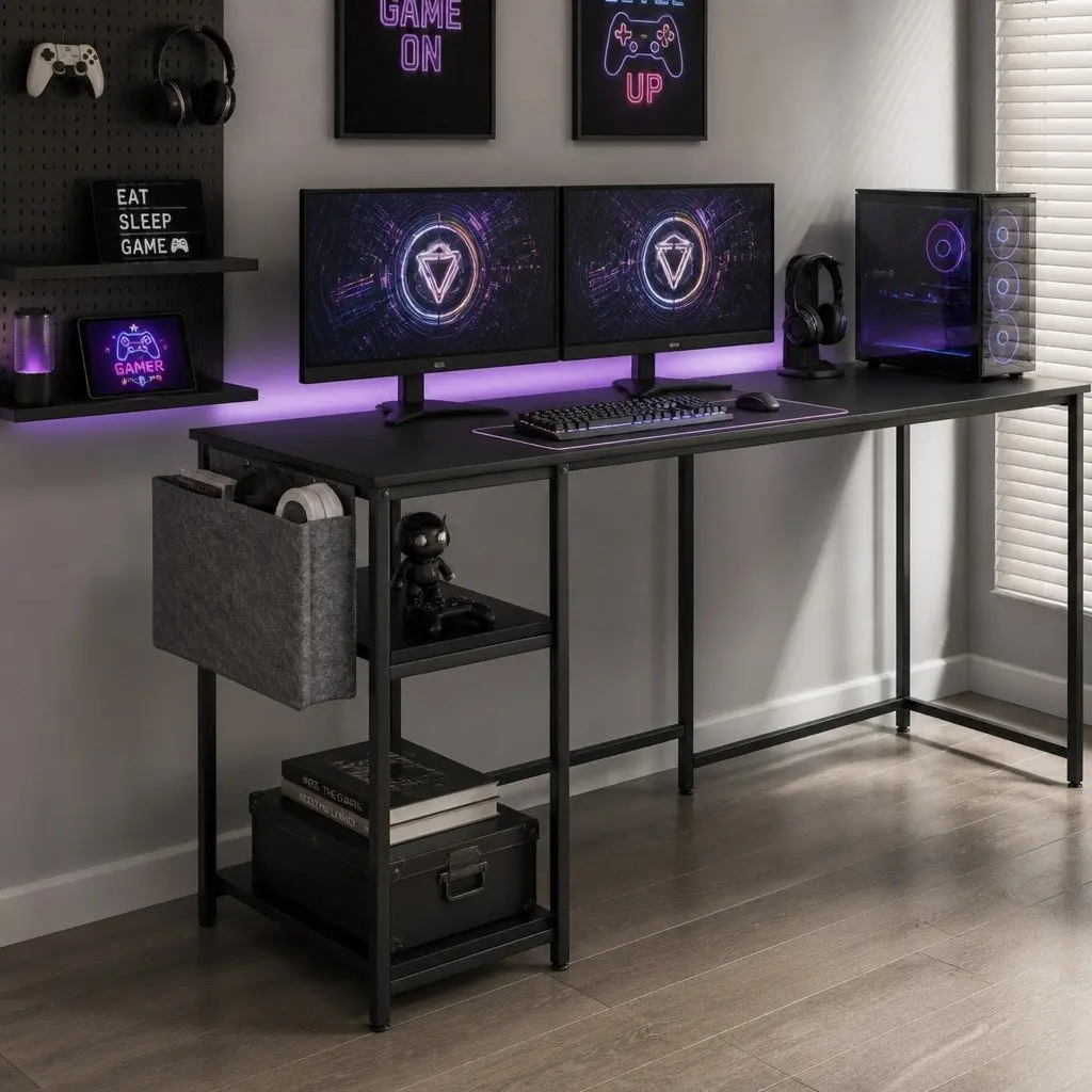 L Shaped Gaming Desk with Integrated Lighting