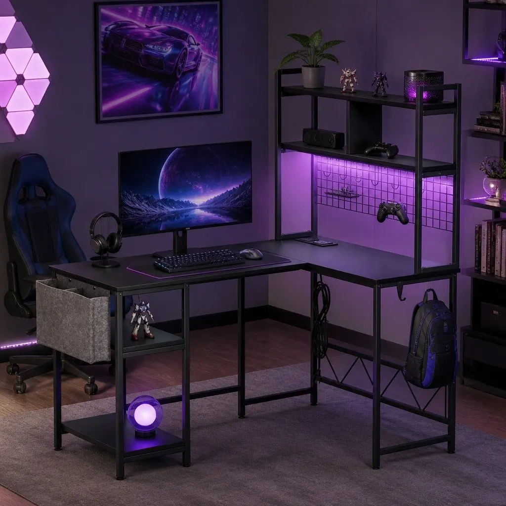 L Shaped Gaming Desk with Integrated Lighting