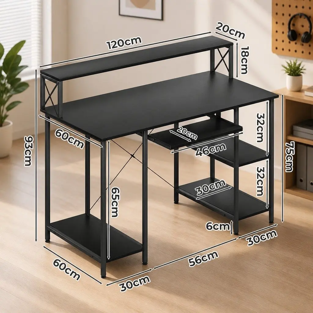 Office Desk Black Industrial Style 120cm Particle Board Powder-coated Steel