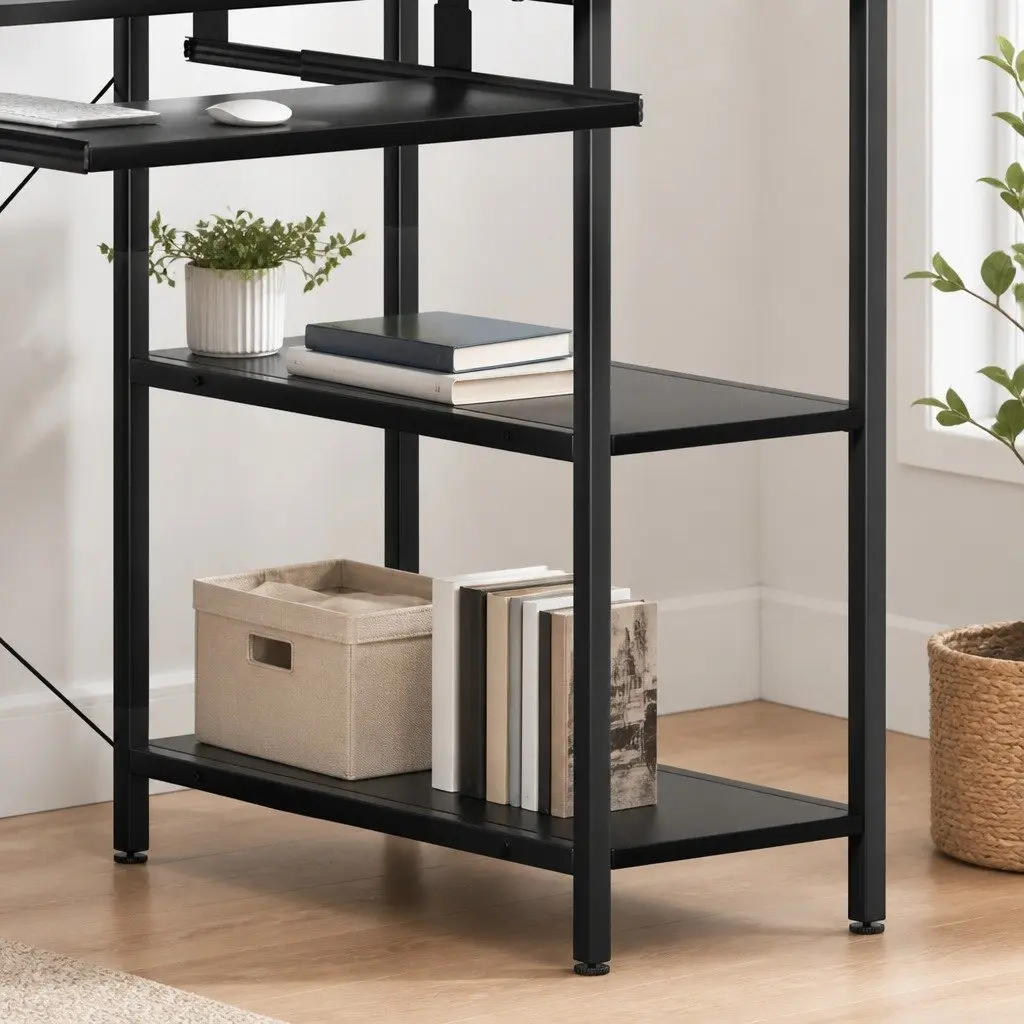 Office Desk Black Industrial Style 120cm Particle Board Powder-coated Steel